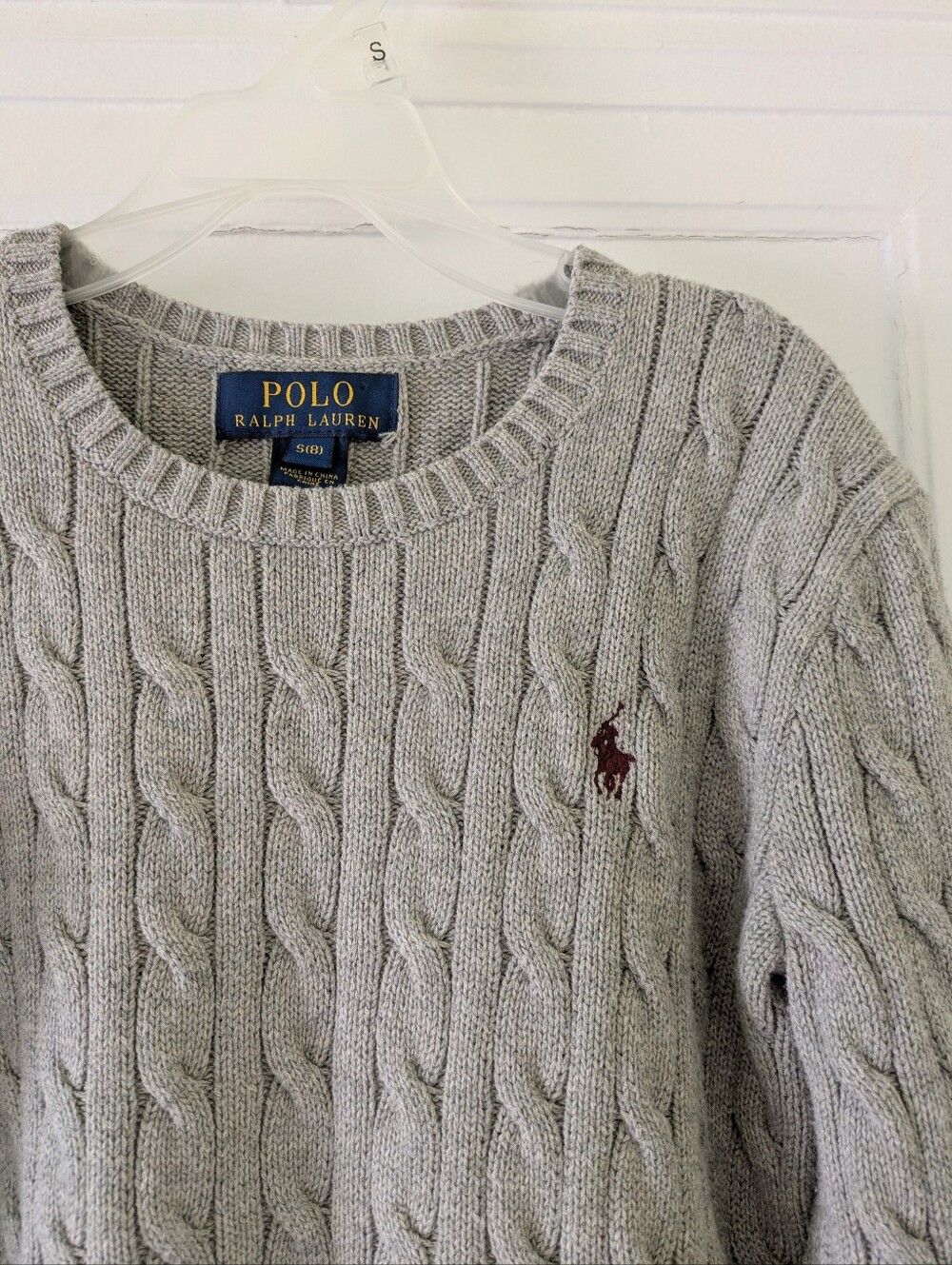 Gray Polo Cable Knit Sweater Boys Size 8 - Picture 2 of 3